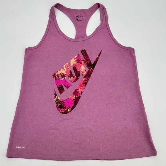 Nike DriFit Women’s Purple Racerback Tank w/Run Logo in Multicolor Print Medium - Picture 1 of 10